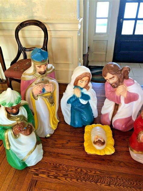 Standing Wiseman in this outdoor Nativity is 61 inches, the kneeling Wise man is approximately 50 inches high and the seated Wiseman is approximately 40 inches high. . Nativity blow mold set